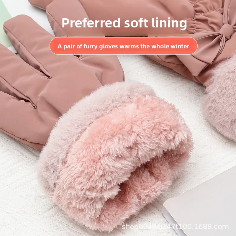 قفازات الشتاء الدافئة شتاء جديد الدراجات الطبعة الكورية لطيف المرأة يندبروف زائد المخملية سميكة القطن التزلج مقاوم للماء