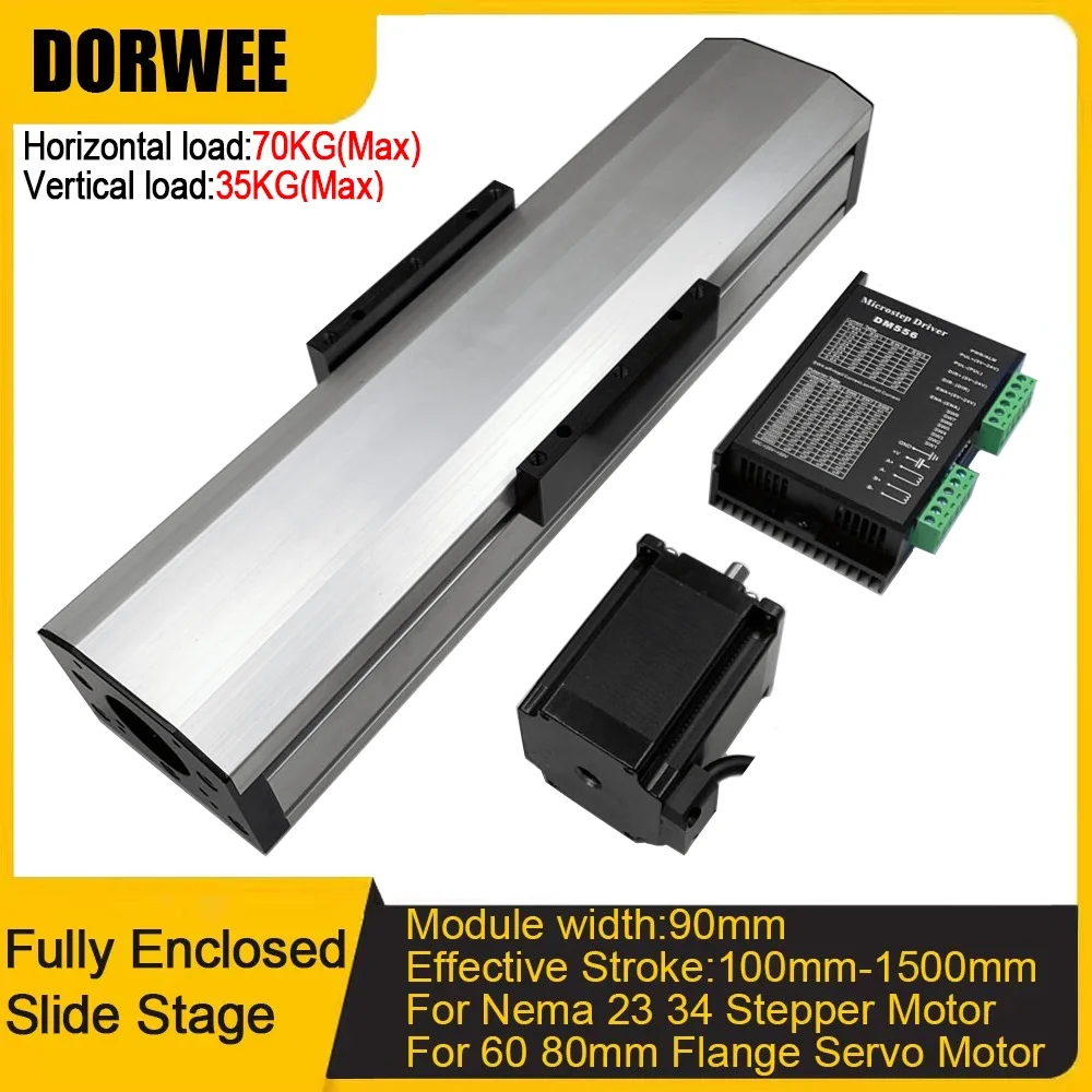 Fully Enclosed Linear Rail Guide Slide Stage Dust Cover 90mm Width 100-1500mm Stroke SFU1605 1610 For Nema 23 Stepper Motor