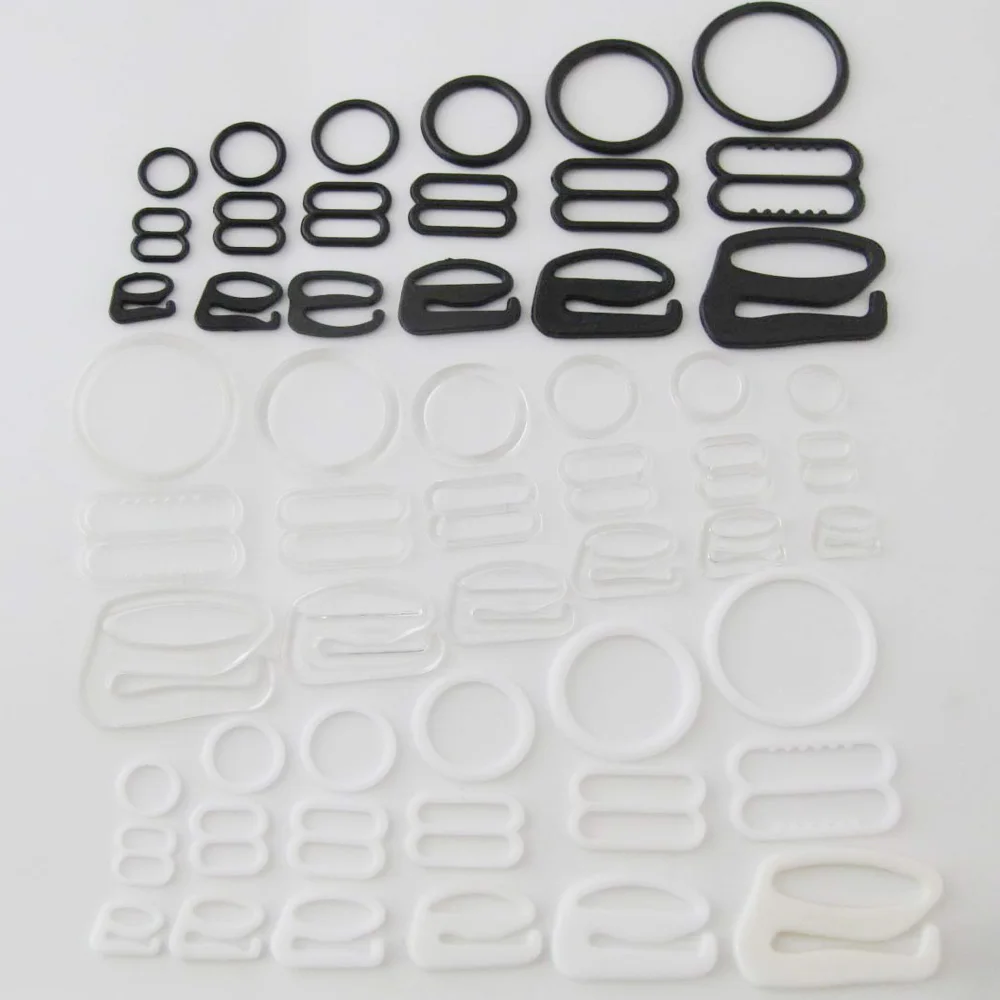 NBNNGW Multisizes Bra Buckle 50Pcs Clear/Black/White Adjustable Belt Buckles Plastic Sliders/Rings/Hook Underwear Supplies