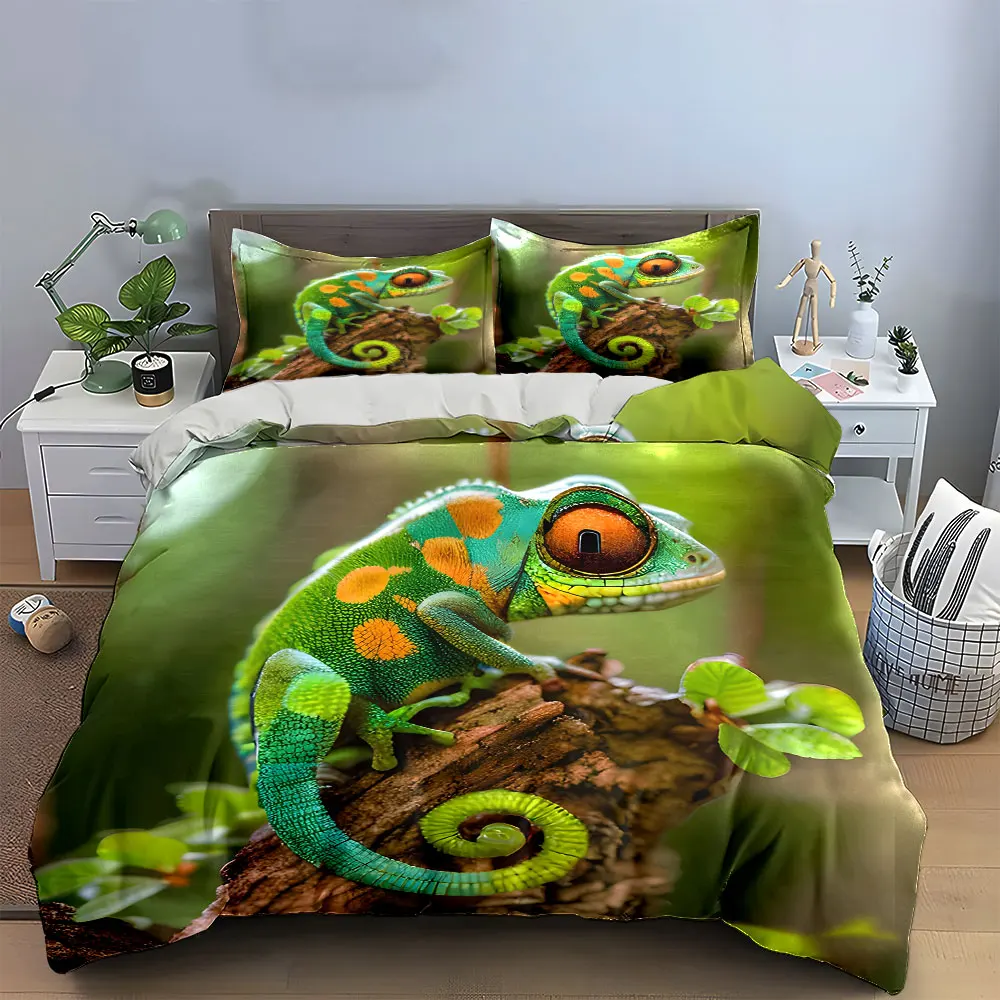 Colorful Chameleon Decor Set Multiple sizes kid's and adults' bedroom Exquisite 3PC bedding set, gift