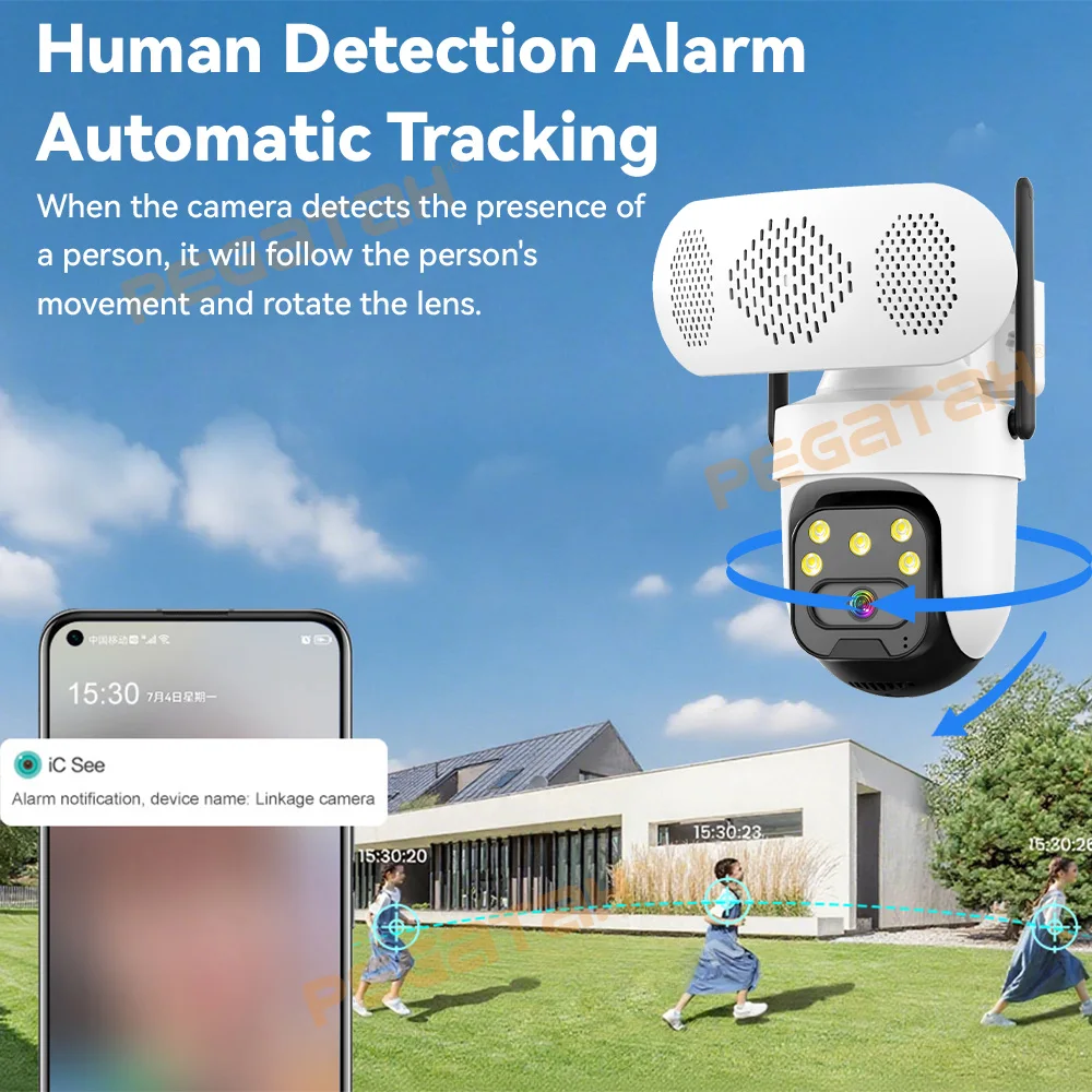 8MP 2.4G WiFi IP Camera with Music Player Outdoor 4MP Color Night Vision Human Auto Tracking Security Cameras Bluetooth Speaker