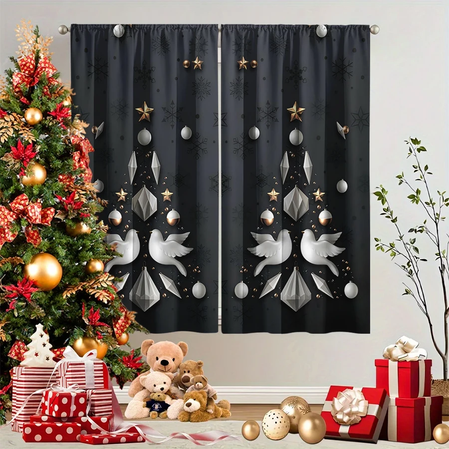 2PCS Christmas Winter Curtains - 3D Printing Cafe 评论和价格