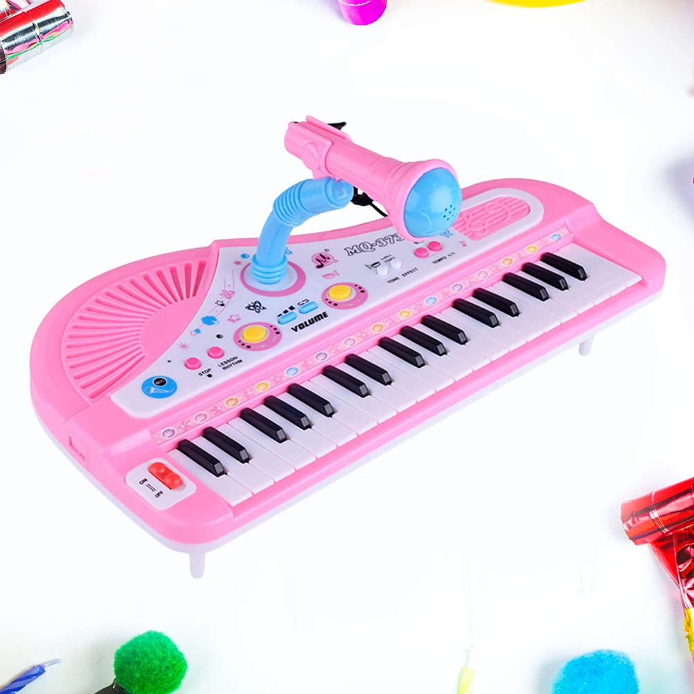 Rosa elektronische Tastatur mit 37 Tasten für Kinder, ungiftiges Spielzeugklavier aus Kunststoff mit Mikrofon, pädagogisches Musikinstrument