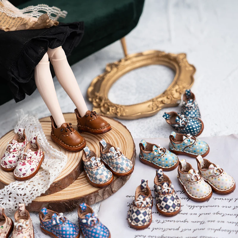 3.2cm*1.6cm Blyth Doll Shoes Mini Toy Accessories OB22 Shoes Checker Shoes Small Cloth P20 Body OB24 Handmade Cowhide Shoes