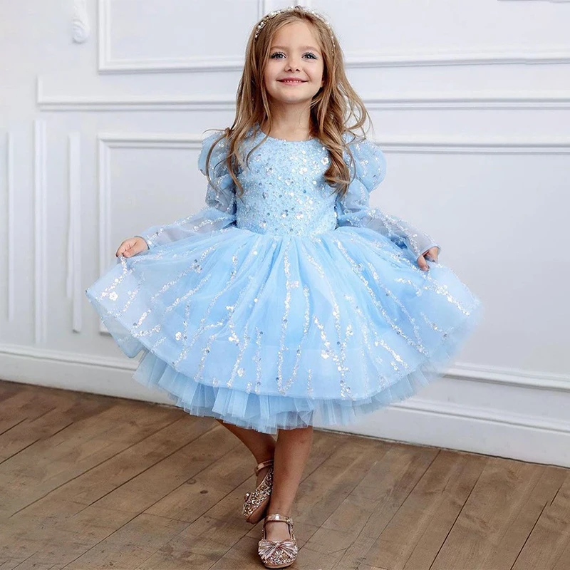 Girl baby Skirt festive dress Female dress with Illusion Sleeve Lace Corest Fluffy Skirt Ball Gown Formal Party Junior Bride