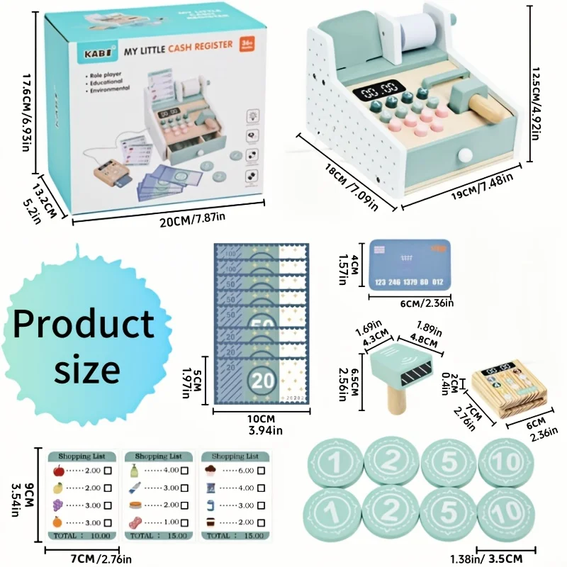 Simulação de madeira supermercado checkout contador brinquedo educação caixa registradora crianças role-play cozinha brinquedos crianças fingir jogar