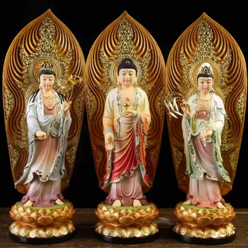 Western Three Saint Buddha Statue Avalokitesvara Bodhisattva Mahasthamaprapta Amitabha Resin Ornament Home Offering Statue