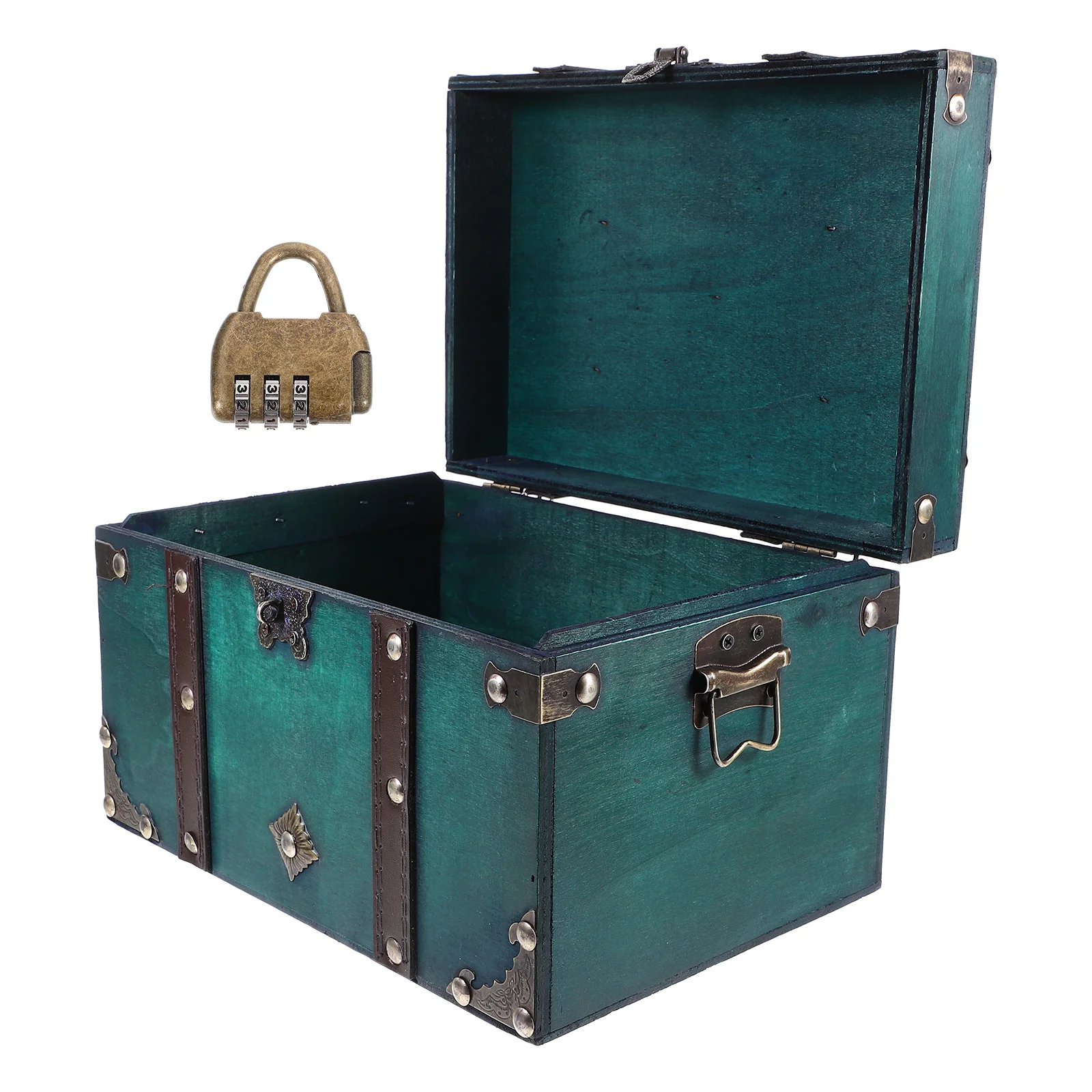 Jewelry Boxes Treasure Chest Vintage Storage Small Case Props Wooden Green Organizer