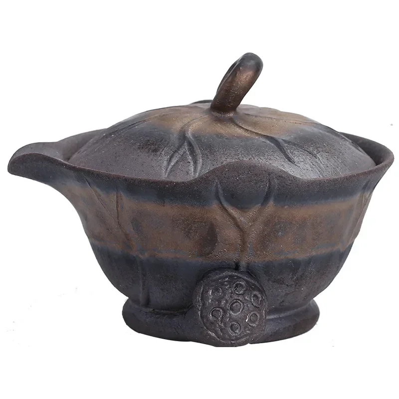 Imagem -05 - Lotus Folha Hand-held Bule Old Rock Lama Dourada Ferro Esmalte Kung fu Tea Grupo Artesanal Cerâmica Grossa Tea Bowl Gaiwan Cerâmica