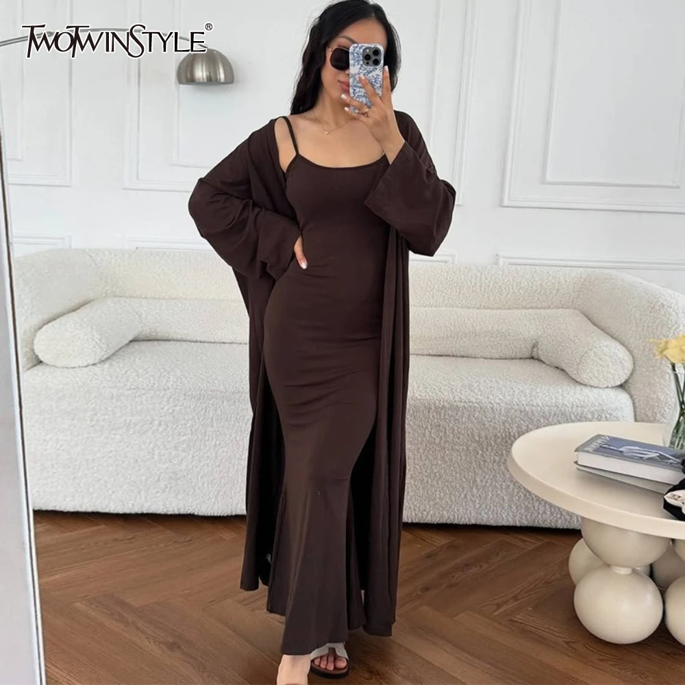 

TWOTWINSTYLE комплект из двух предметов для женщин, облегающее платье без рукавов с квадратным воротником и длинным кардиганом, повседневный женский костюм