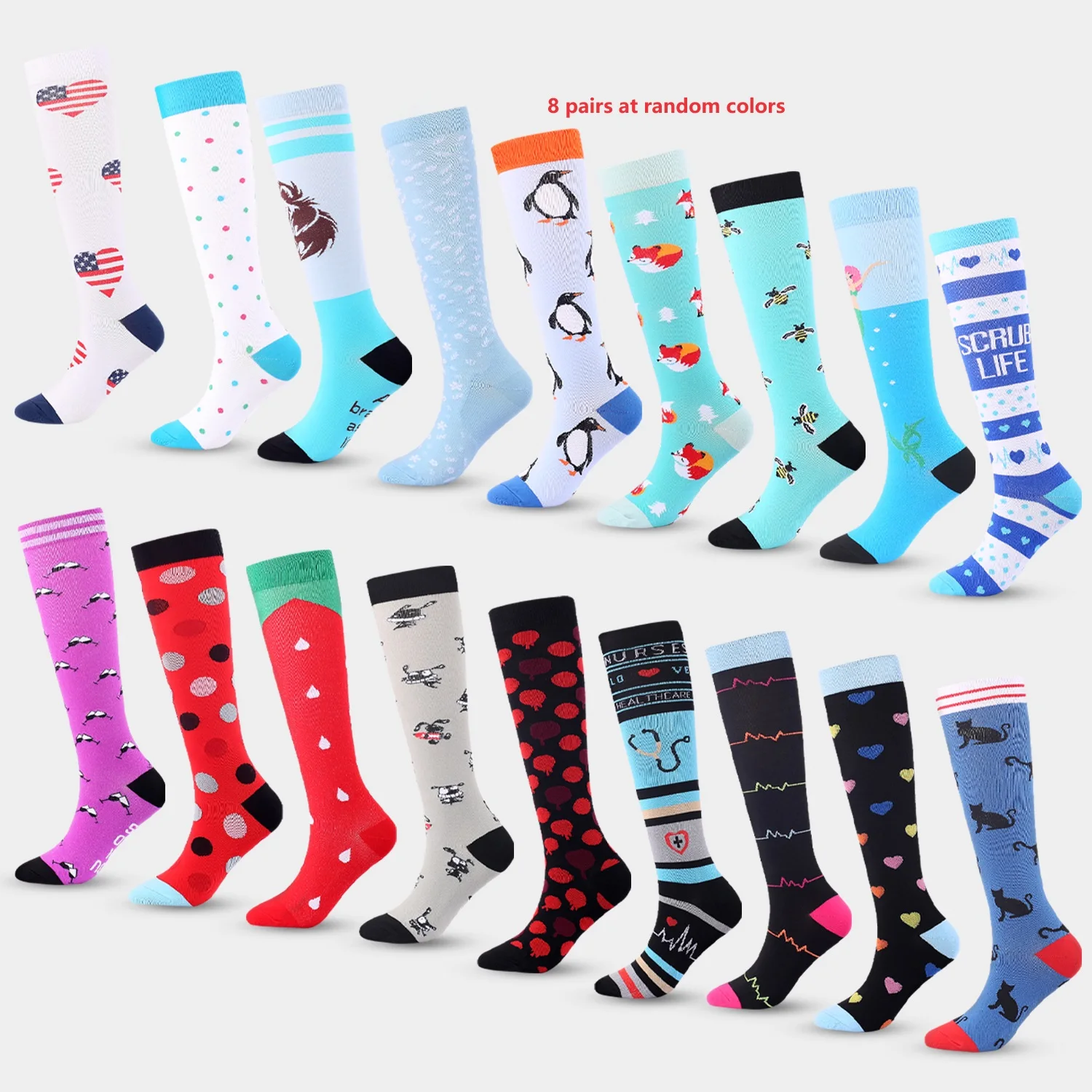 AT RANDOM COLORS Compression Socks for Men Women Nurse 8 pairs Compression Socks Nurses Sport 6 PAIRS Ladies Lady Womens Running