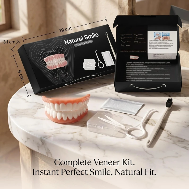 Upper & Lower Matching False Teeth Set Moldable Silicone Dentures Instant Smile Free Denture Special Toothpaste and Toothbrush