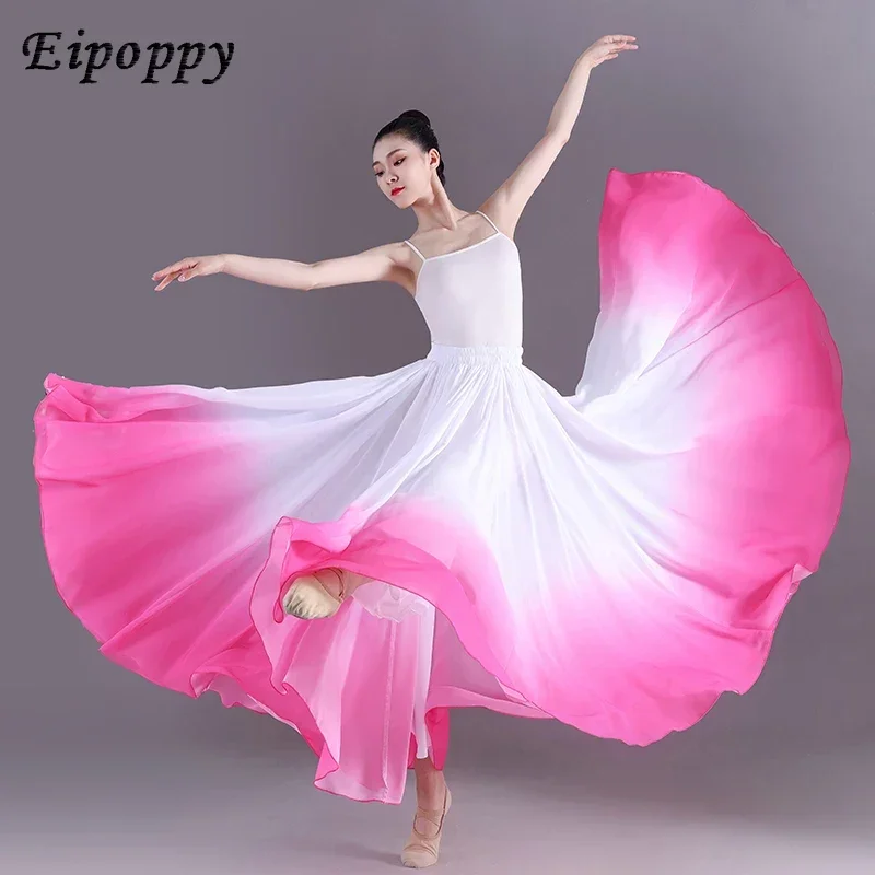 Women Chiffon Flowy Long Dancewear 360 Degrees Classical Dance Costume Performance Practice Skirt