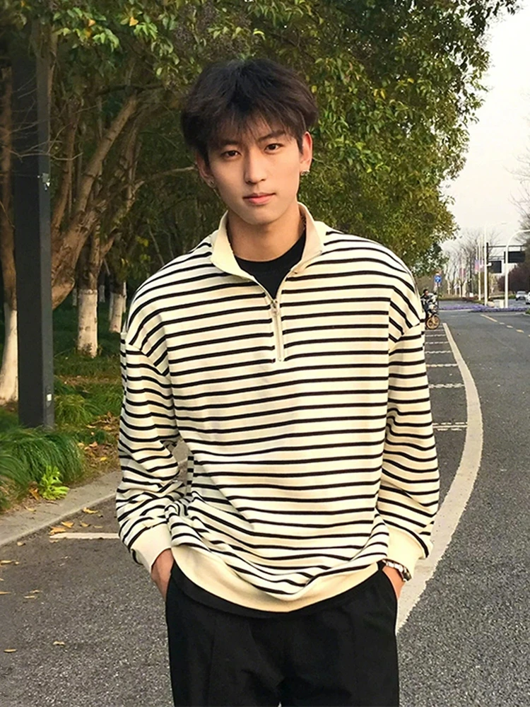 

Мужская толстовка в американском ретро-стиле с длинным рукавом, на молнии, повседневная, удобная, из хлопка и полиэстера, стильная, с воротником-стойкой, CleanFit