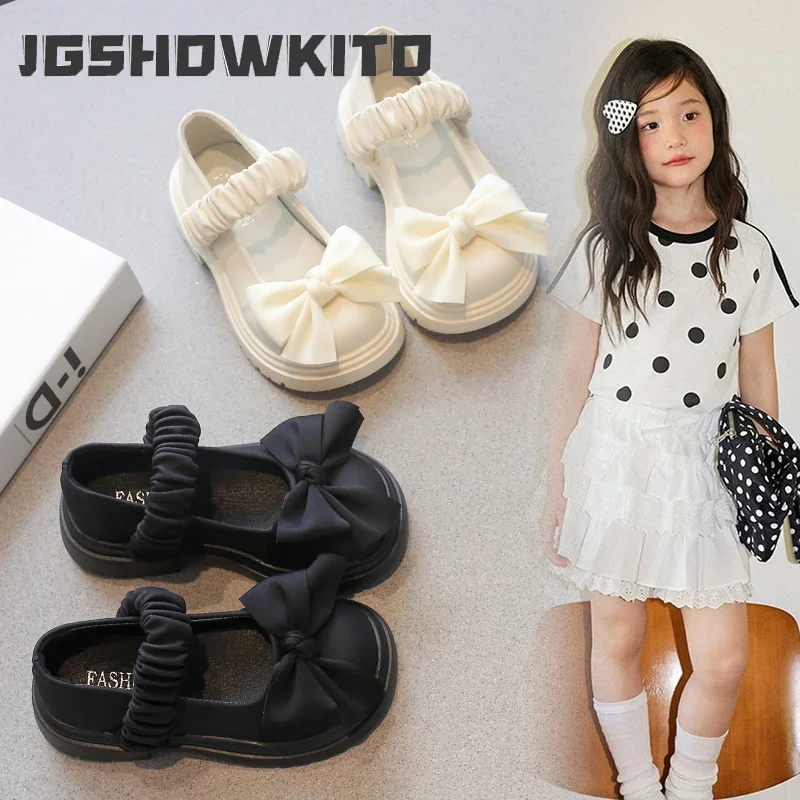 JGSHOWKITO Girls Princess Shoes 2026 Spring Autumn Fashion Kids Leather Flats with Ruffles Bow-knot Sweet Classic Soft Non-slip