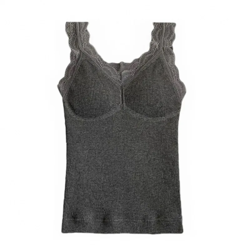 Nice Warm Vest Women Thermal Underwear Tops Thick Velvet Base Camisole Built-in Chest Cushion Lace Slimming Top Women's Intimate