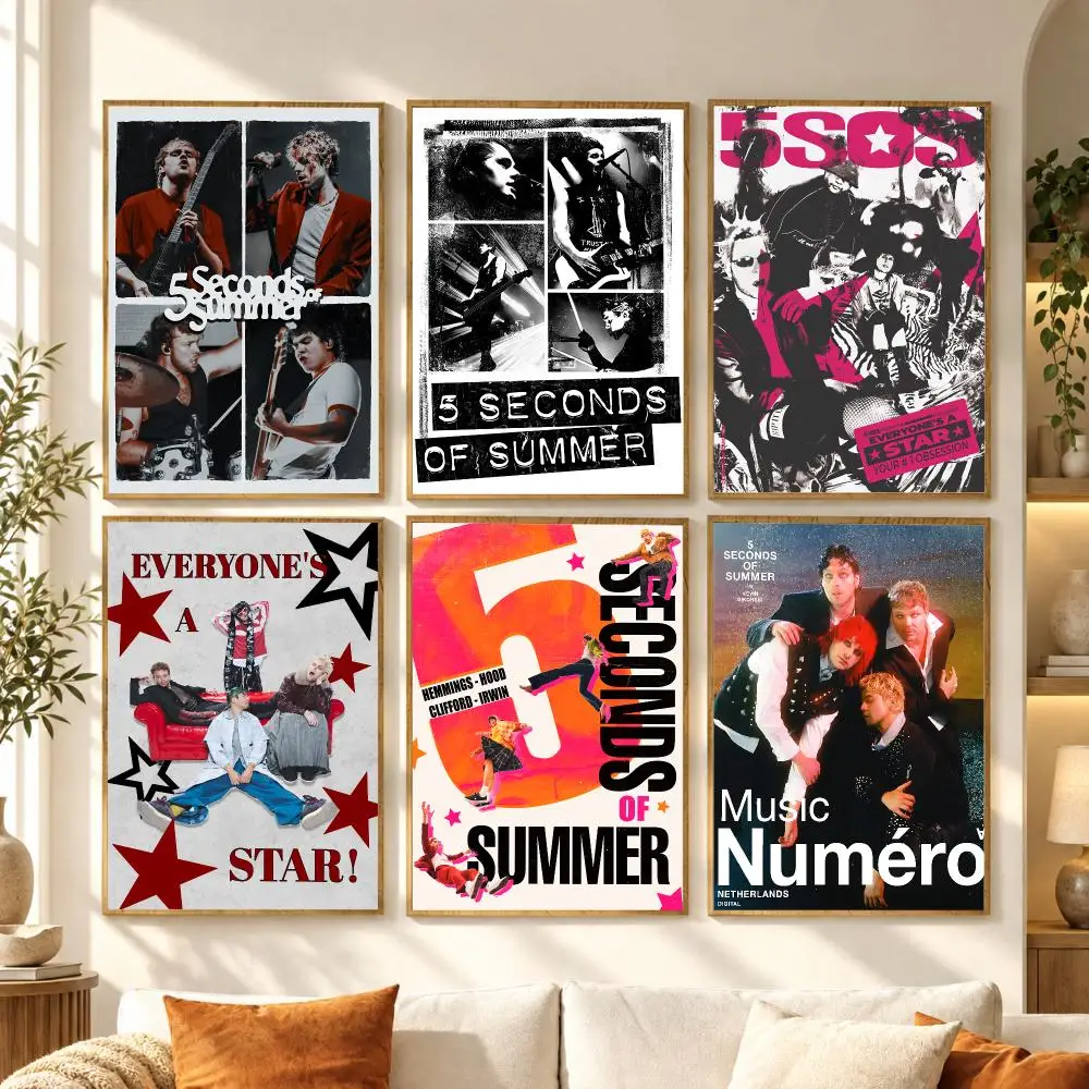 Pop Rock Band S-Seconds of Summer Poster Premium Modern Waterproof Wall Art Pictures for Bedroom Living Room Bar Decor