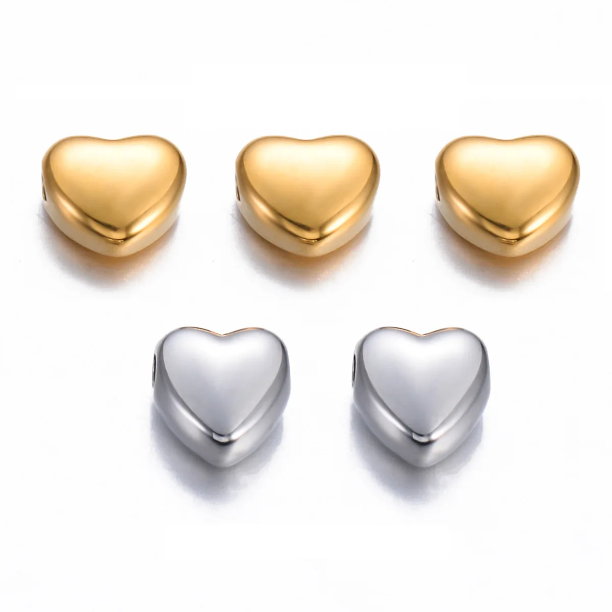 3 Stück/Set, spiegelglänzende Herz-Abstandshalter-Perlen, Anhänger für die Herstellung von DIY-Halsketten, Armbändern und Schmuck, aus Edelstahl. – Detail 3