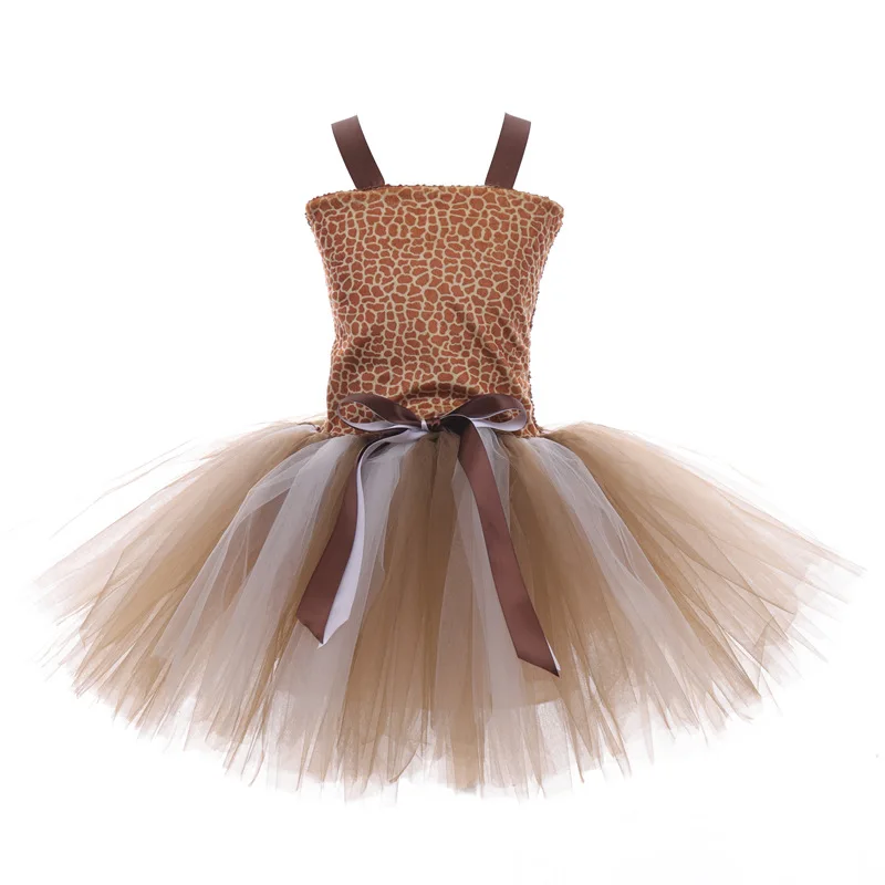 الفتيات فستان الأميرة مجموعة مهرجان زي أداء فستان الحيوان تأثيري حفلة شبكة الزرافة توتو تنورة