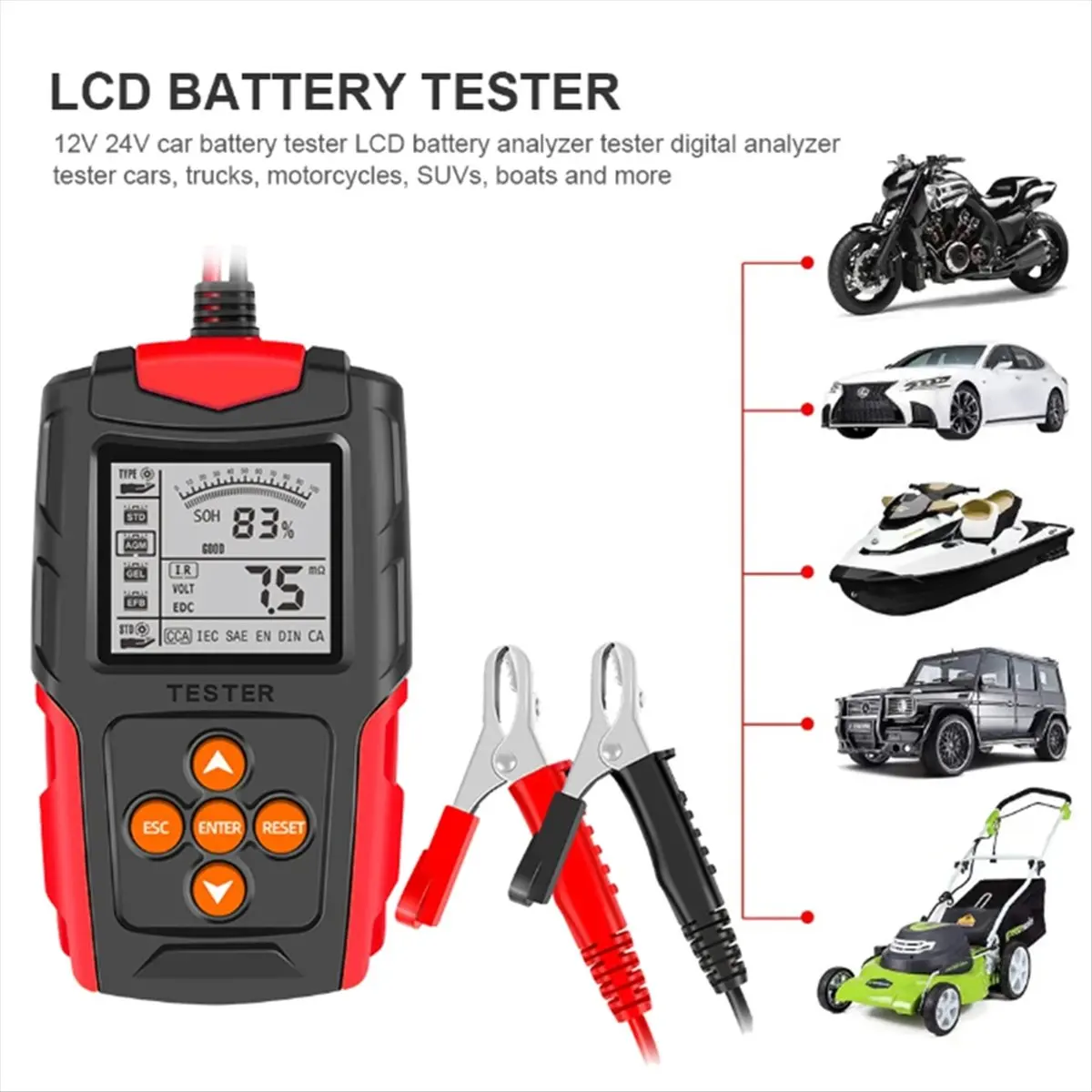 High-quality measuring tools 12/24V Automotive Battery Tester LCD Display Battery Analyzer Digital in Stock