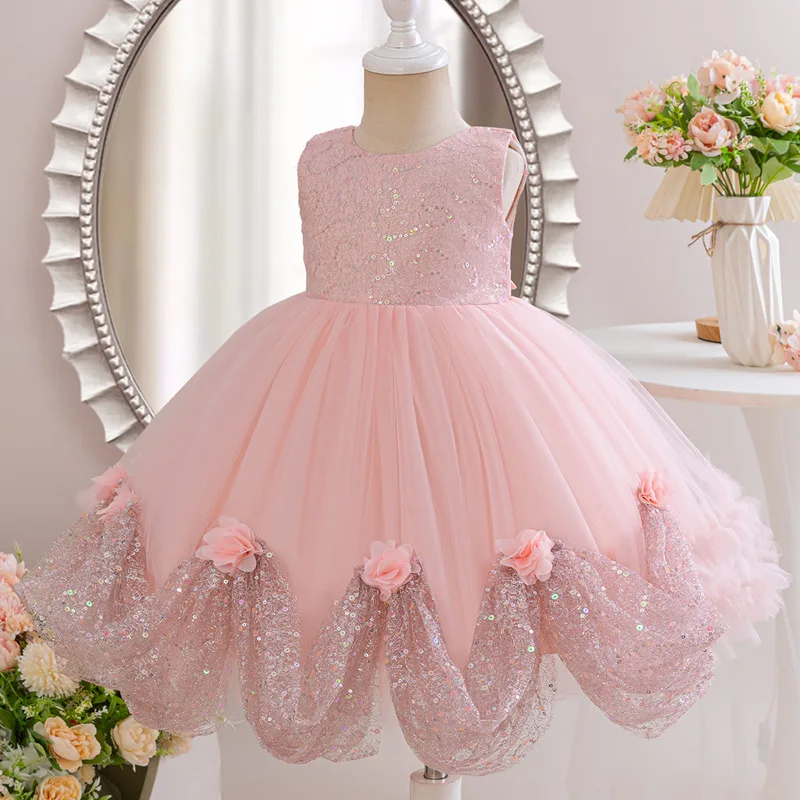 0-6 years old new baby first birthday party net fluffy girl princess dress wedding dress flower girl evening dress