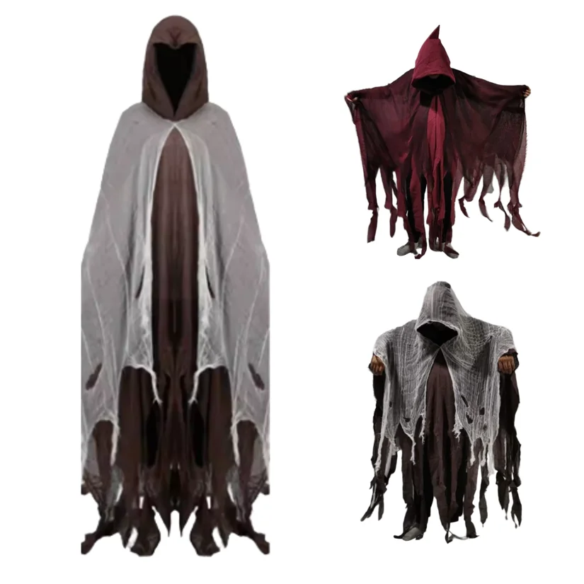 

Halloween Men Ghost Dementors sorceress Cosplay Costume Day Of The Dead Party Props Cloaks Gothic Zombie Tattered Hooded Capes
