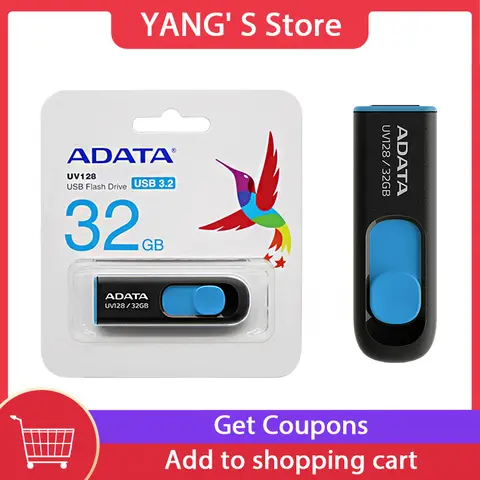 ADATA 128GB USB 3.2 Gen 1 256GB UV128 64GB Flash Drive 32GB Pendrive Retractable Capless Pen Drive For Computer 100% Original