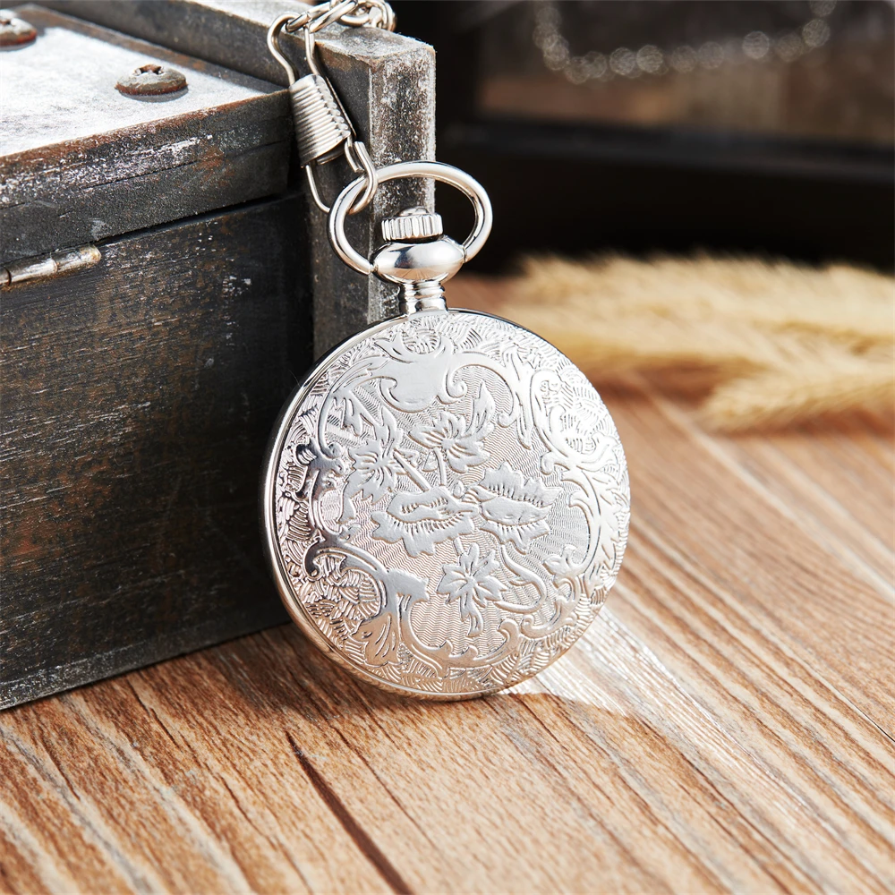 Silver Gold Quartz Pocket Watch Luminous No-flip Cover Clock Men Skeleton Steampunk Chain Pendant Male Watches reloj de bolsillo