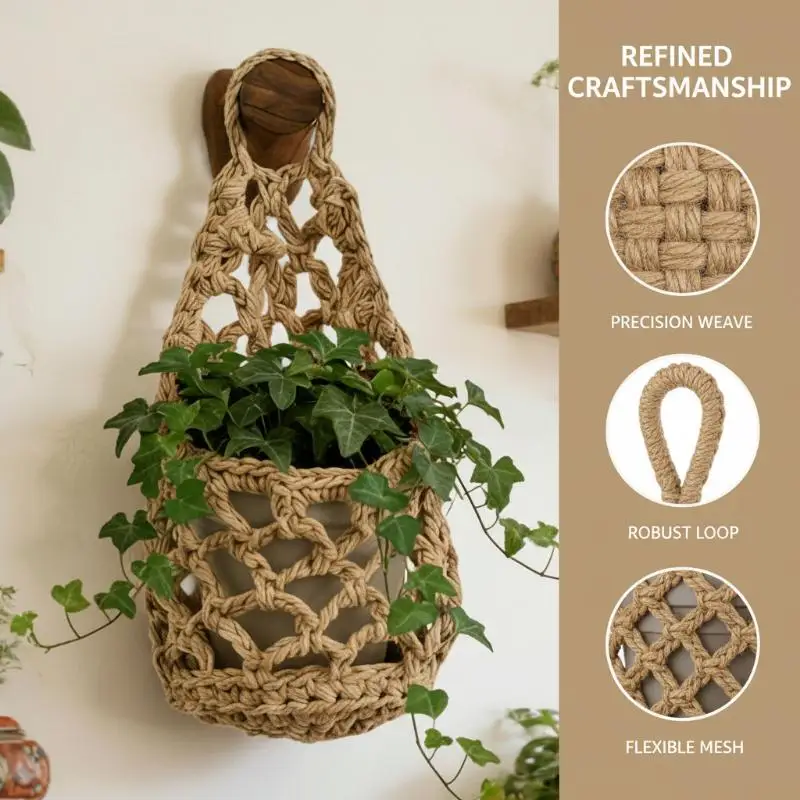 Handwoven Boho Macrame Plant Hanger Basket Cotton Rope for Succulents & Small Potted Plants Home Wall Hanging Decor