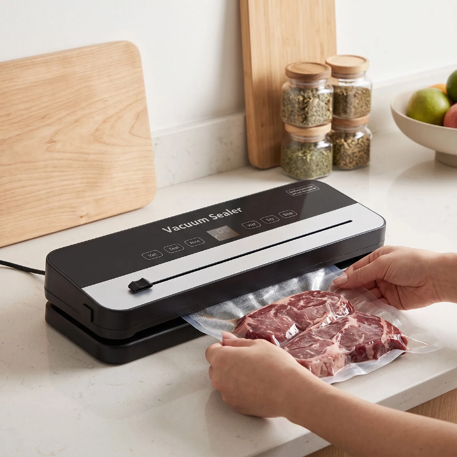 Vacuum Sealer with 85kPa Suction LED Control Panel Wet and Dry Dual-Use Sealing Machine for Home Kitchen