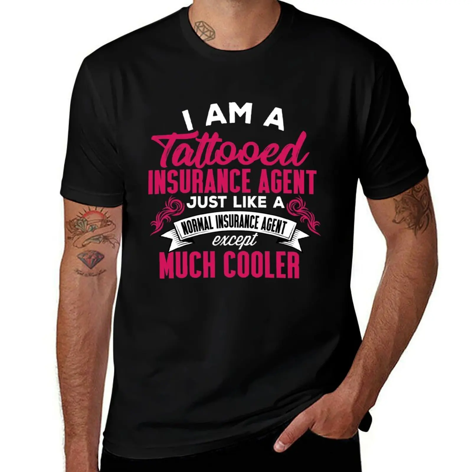 Tattooed Insurance Agent T-Shirt Fashion Print Casual Short Sleeve T-Shirt