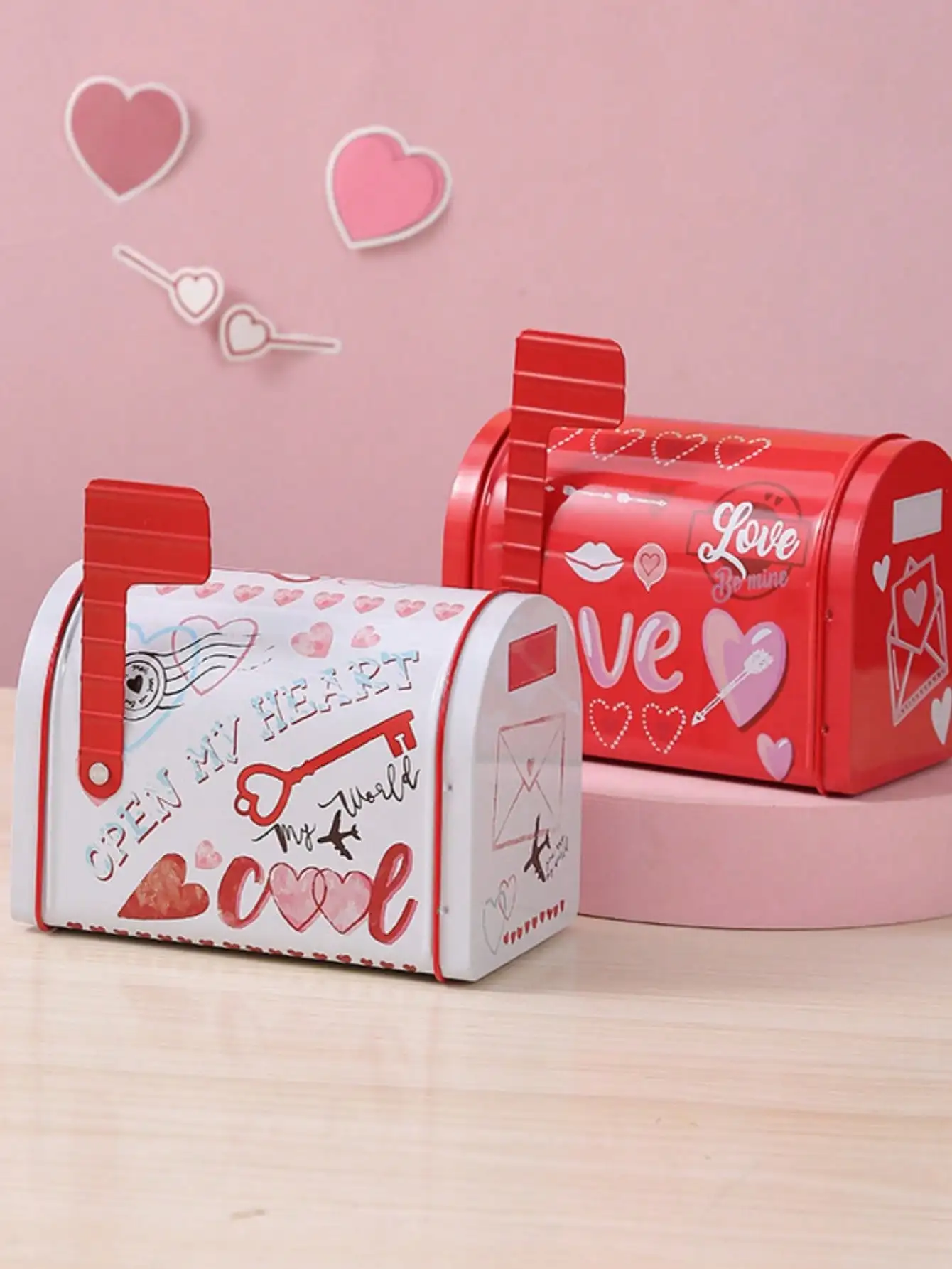 Love Heart Tin Mailbox Storage Case - Romantic Valentine Gift Box for Wedding, Anniversary, Table Decor