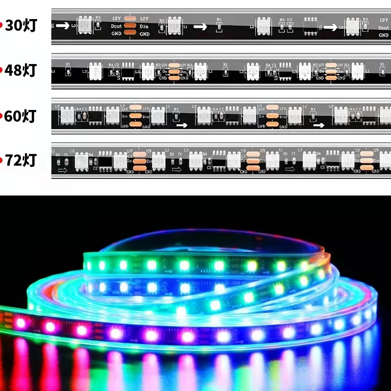 

1M DC12V WS2811 SMD 5050 RGB Strip Lights 30/48/60/72 Pixels Addressable Led Tape External 1 IC Control 3 For TV Room Decoration