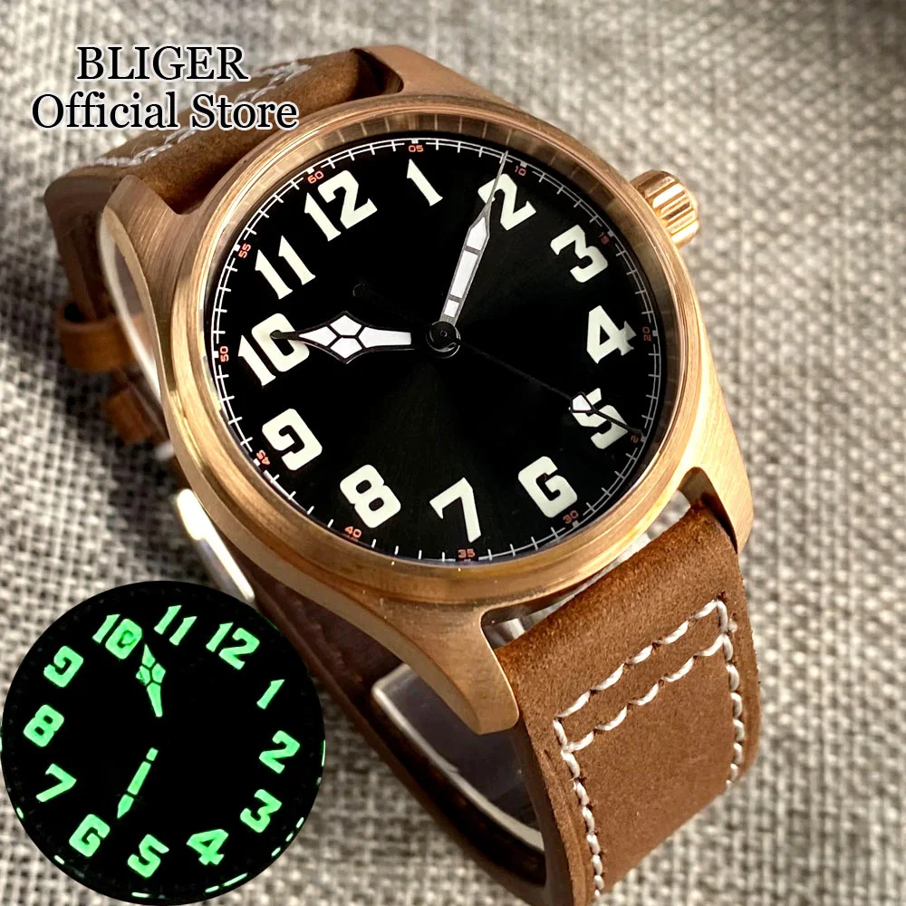 

200M Solid Bronze CUSN8 Case NH35A Automatic Movement Men Watch 25 Jewels PT5000 Sapphire Glass Luminous Leather Band