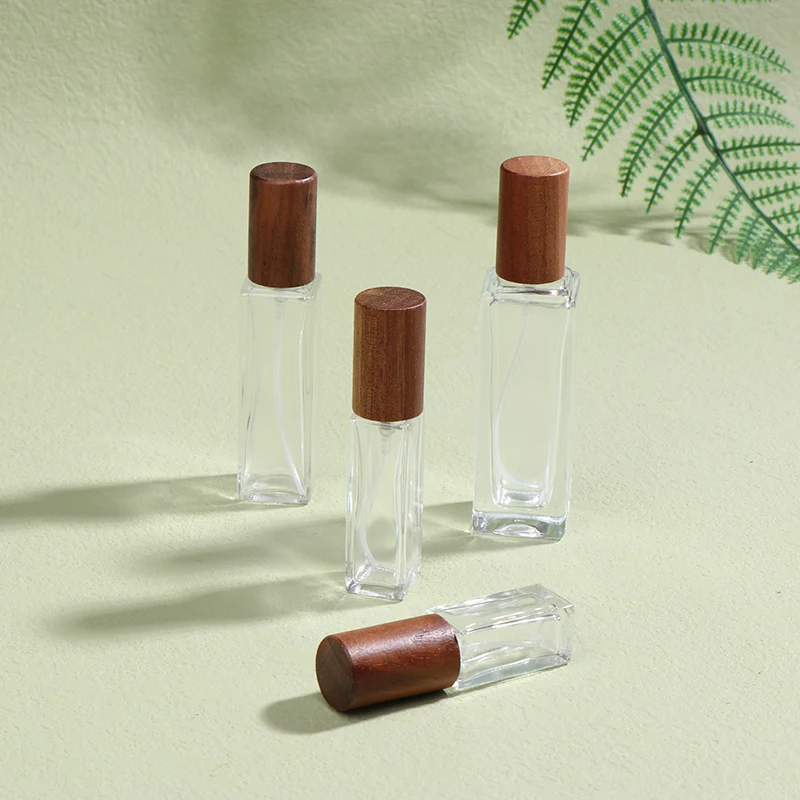 5/10/20/30ml Glass Refillable Perfume Bottle Cosmetic Container Beech Lid Empty Spray Atomizer Walnut Cover Travel Sub-bottle