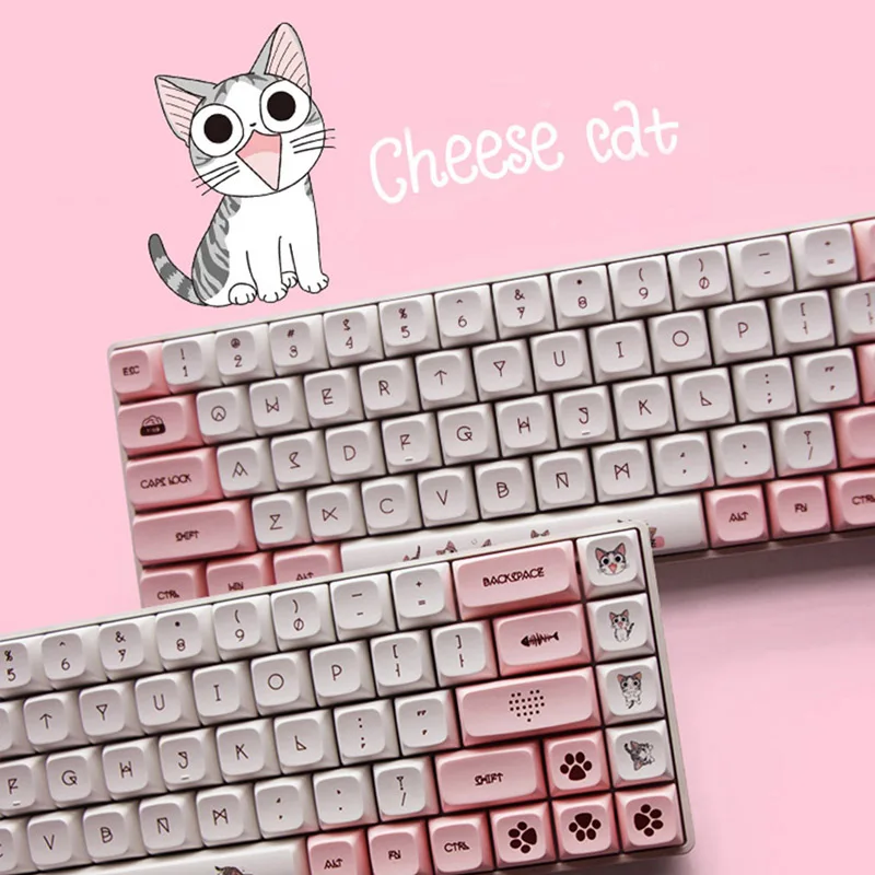 134 Keys Cheese Cat Cute Keycaps XDA Profile PBT Keycap For Mx Switch Mechanical Keyboard  Dye Sublimation Pink Key Caps GK61