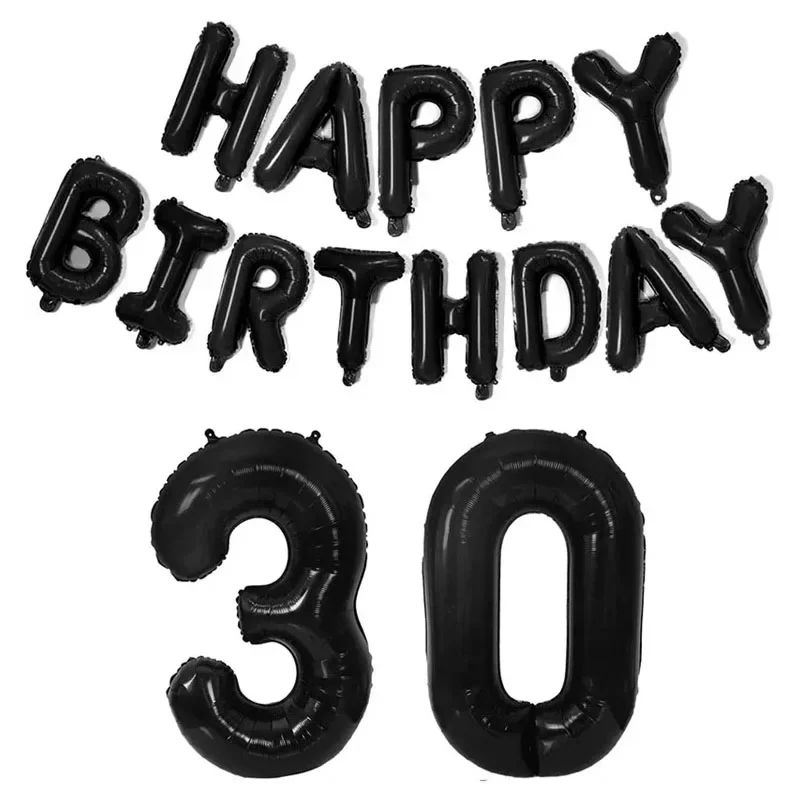 رسالة عيد ميلاد سعيد سوداء مقاس 16 بوصة مع بالون رقمي لحفلة عيد ميلاد الكبار والأطفال 10 15 16 18 25 30 35 40 50 60 70 سنة #6