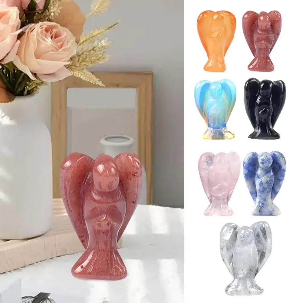 Mini Angel Figurine Positive Healing Energy Angel Ornament Natural Stone Colorful Faux Crystal Angel Statue Home Decoration