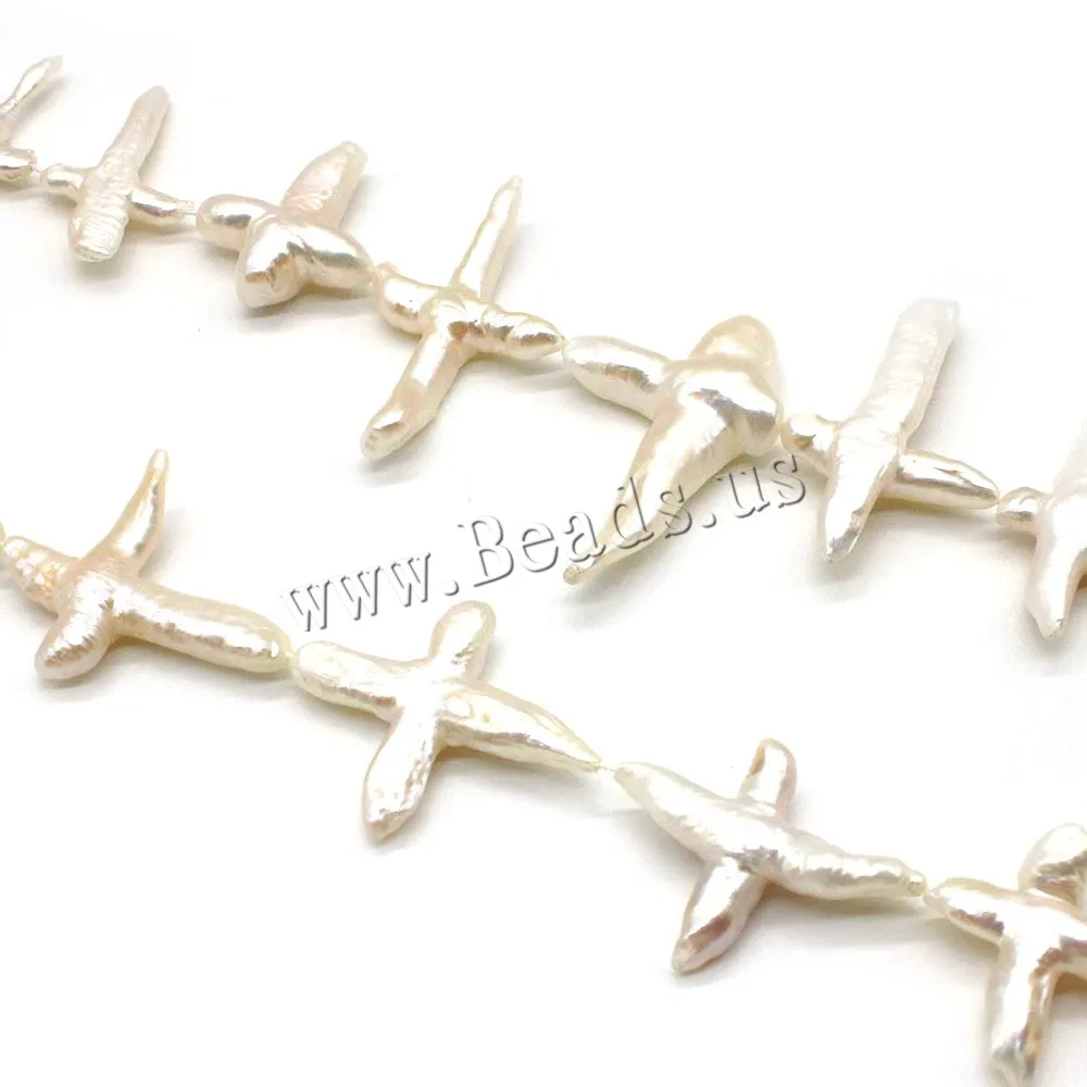 Special Cross Shape White Cultured Baroque Freshwater Pearl Beads 25-40mm DIY Women Bracelet Earring Hole 0.8mm 15inch Pearls