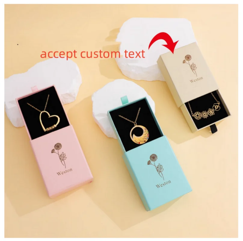 

Birth Flower Jewelry Box with Custom Name Engraving Necklace/Bracelet/Ring Gift box