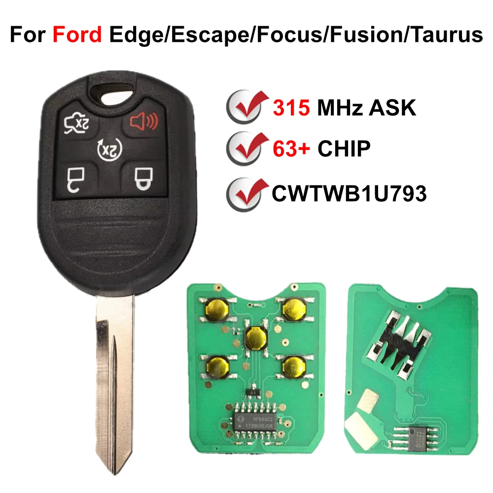 5 Buttons CWTWB1U793 315MHz 63+ Chip Remote Car Key Fob For Ford Explorer/Edge/Expedition/Focus Lincoln MKS/MKX/Navigator