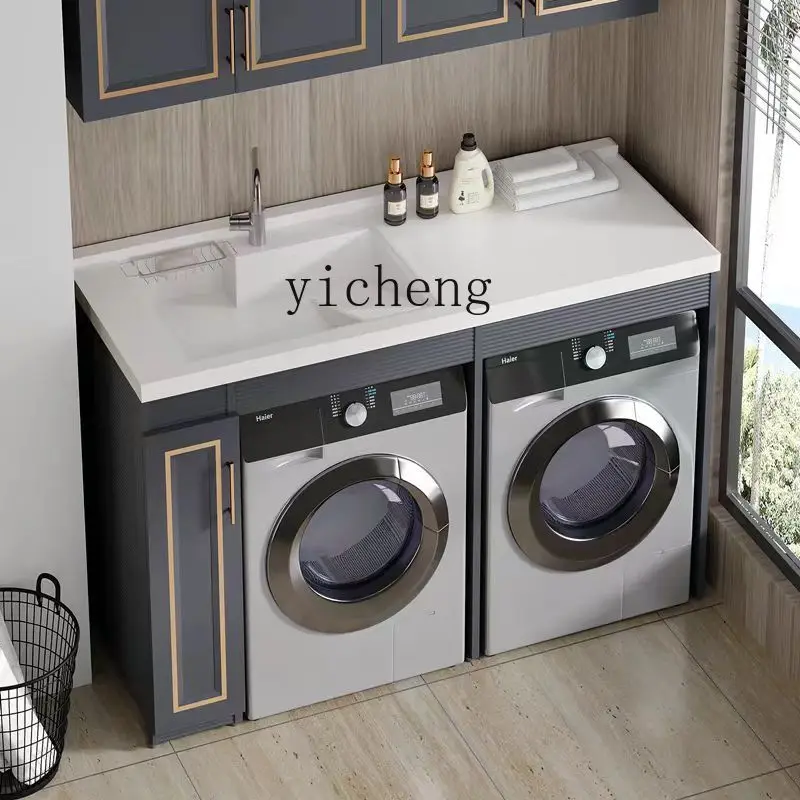 YFY  space aluminum balcony double washing machine cabinet custom laundry pool with washboard integrated cabinet