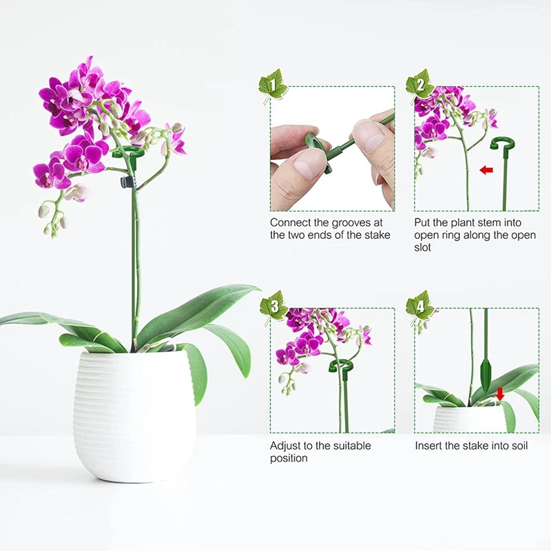 60Pcs Plant Supports Set - 20 Pack Flower Plant Stakes Sticks (3 Sizes), 20 Plant Support Clips And 20 Orchid Clips