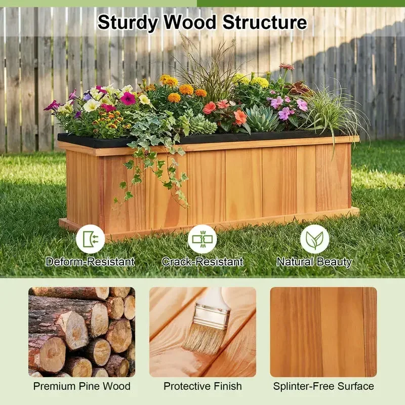 

Wooden Raised Garden Bed with Drainage Holes and Liner Solid Fir Wood Planter Box-M