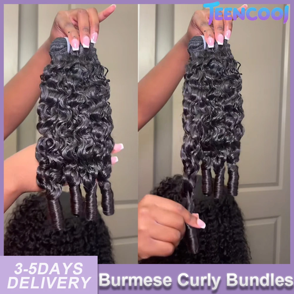

10 12 14 16 18 Inch Burmese Curly Bundles Human Hair 1 3 4 Bundle Raw Hair Extensions Natural Black Color Remy Weave Brazilian Wigs Original