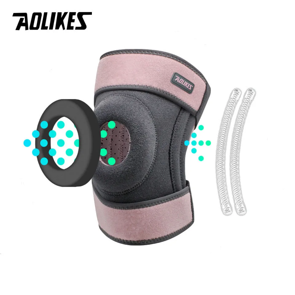 AOLIKES 1PCS Sports Knee Pads Four Springs Support Breathable Knee Brace with Side Stabilizers Patella Protector Gel Pads