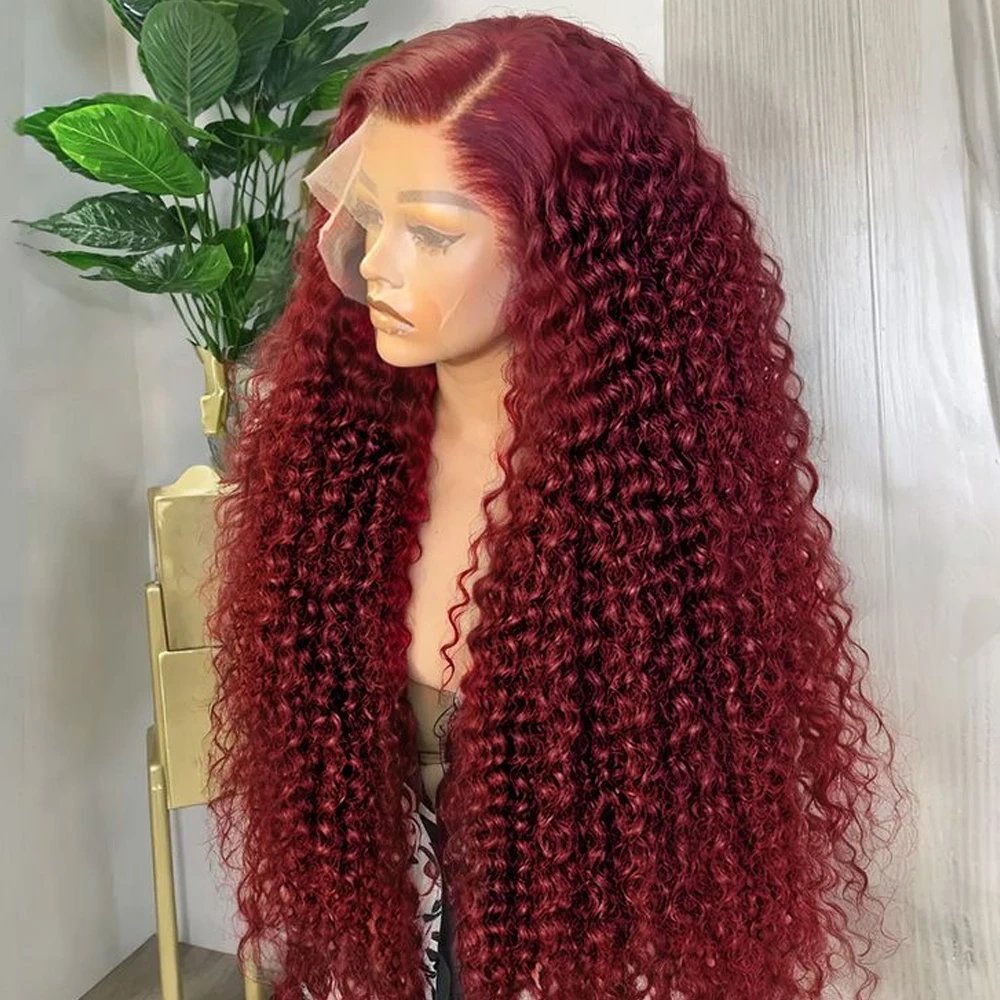

250% High Density 99J Burgundy Deep Wave Human Hair Wig 13x4 Transparent HD Lace Front Wig Brazilian Virgin Wig For Black Women