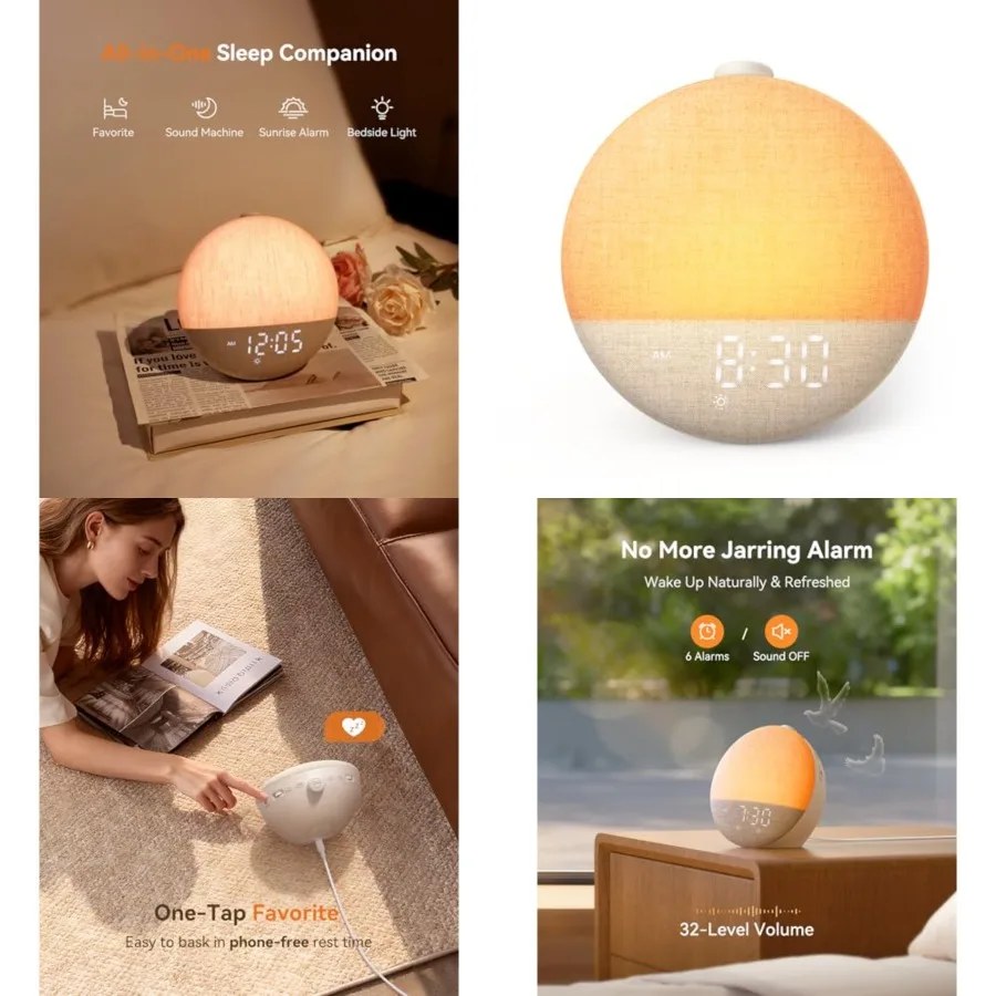 Sunrise 2 - Sunrise Alarm Clock, Sound Machine for Sleep, Favorites Mode, Sleep Routines, Dimmable Night Light, 29 Soothing Sou