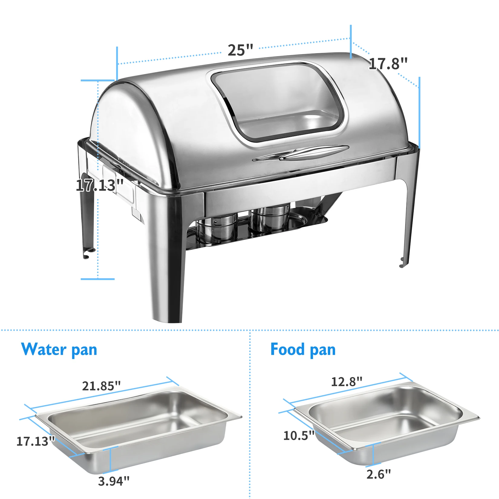 9 Qt Roll Top Chafing Dish Buffet Set,Stainless Steel Commercial Food Warmer with 2 Half-Size Pan,Rectangle Buffet Server