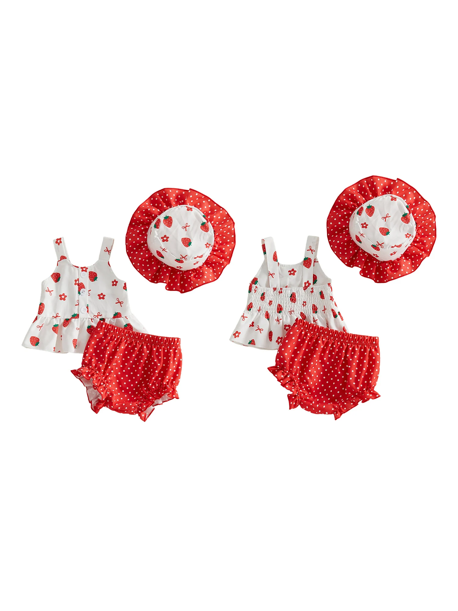 فستان رائع للفتيات الرضع بدون أكمام بطبعة زهور مع سروال متطابق وقبعة شمس مكون من 3 قطع لمتعة الصيف